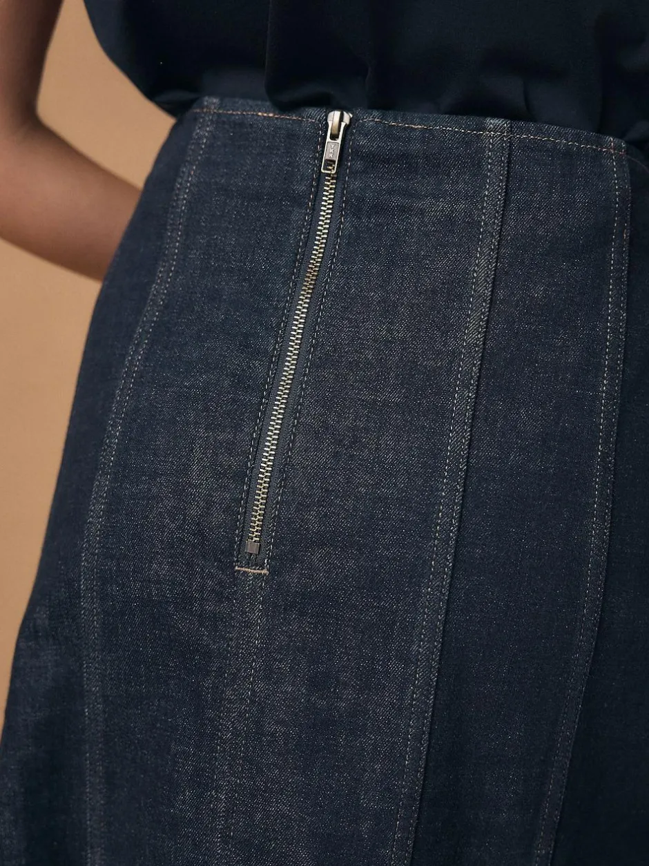 Next Denim Rinse Full Seamed Midi Skirt Sale
