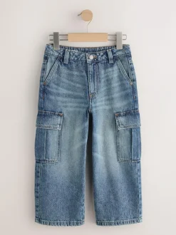 Next Denim Tint Superwide Denim Cargo Jeans (3-16yrs) New