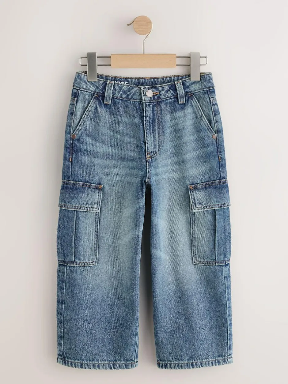 Next Denim Tint Superwide Denim Cargo Jeans (3-16yrs) New