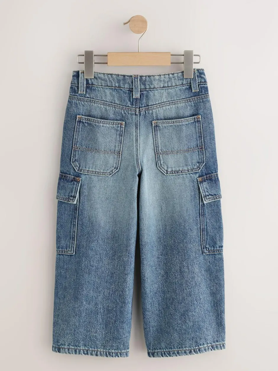 Next Denim Tint Superwide Denim Cargo Jeans (3-16yrs) New