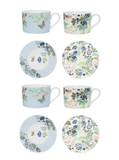 Designer's Guild Designers Guild Porcelaine De Chine Tea Cups and Saucers Set Of 4 Sale