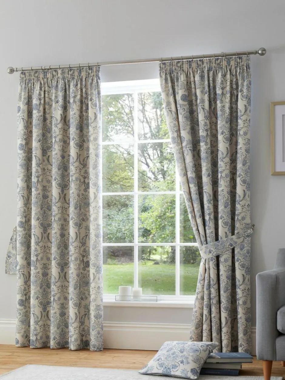 Dreams & Drapes Blue Averie Pencil Pleat Curtains Outlet