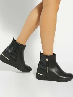 Dune London Black Everyone Side Zip Wedge Sport Trainers Discount