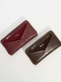 Dune London Kelbey Zip Around Long Purse Brown Chrome Discount