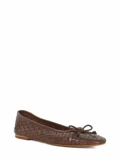 Dune London Brown Heat Woven Ballerina Shoes New