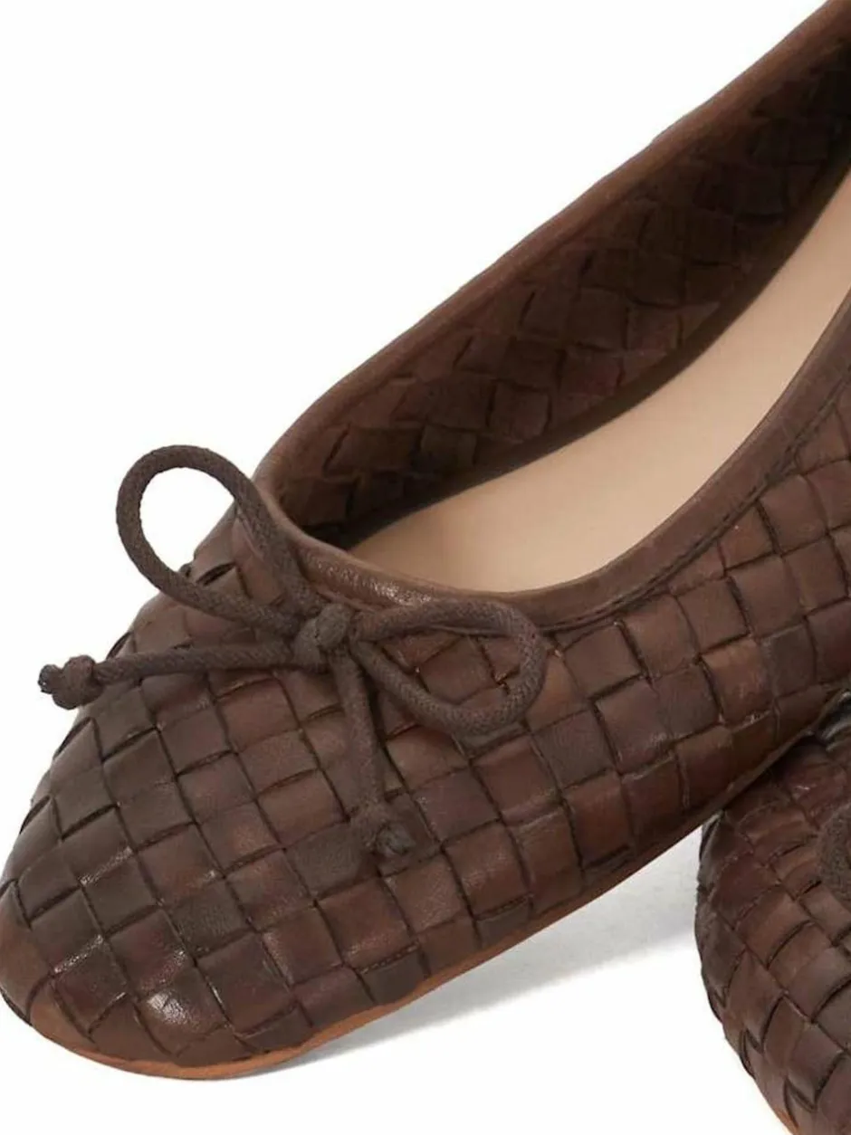 Dune London Brown Heat Woven Ballerina Shoes New