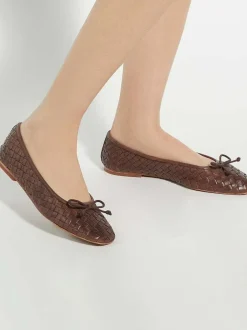 Dune London Brown Heat Woven Ballerina Shoes New