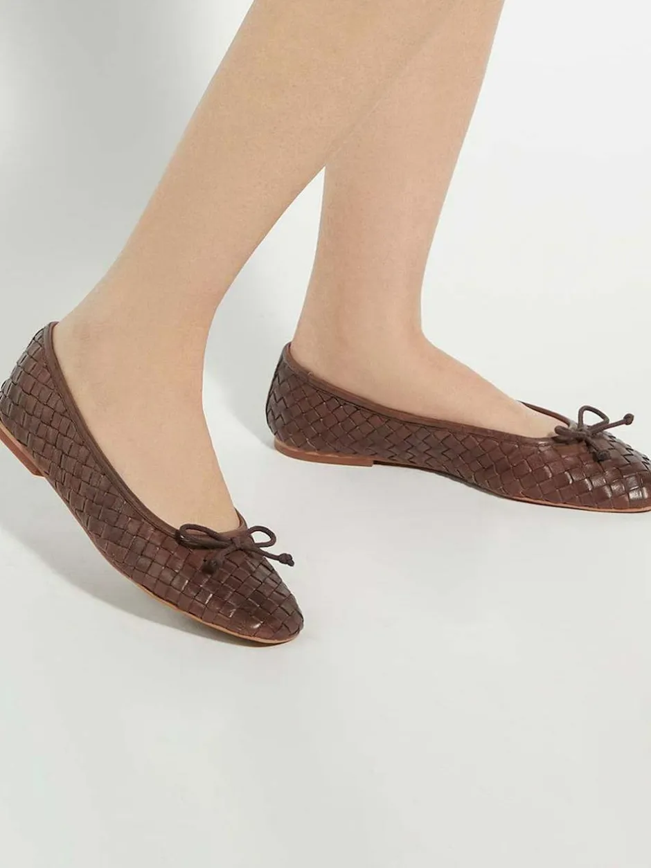 Dune London Brown Heat Woven Ballerina Shoes New