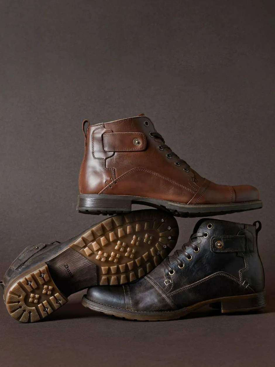 Dune London Standard Fit Heavy Duty Leather Simon Ankle Boots Light Brown Clearance