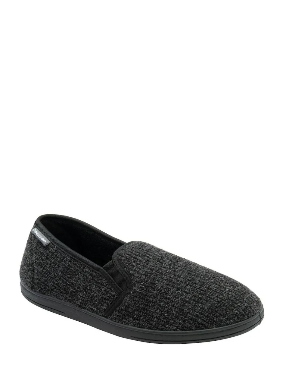Dunlop Mens Twin Gusset Slippers Black New