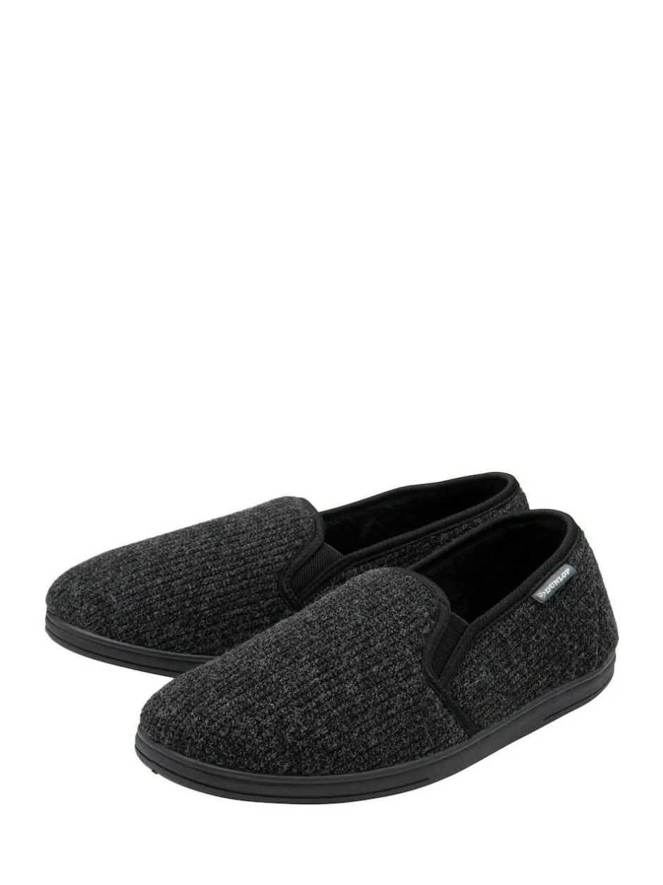 Dunlop Mens Twin Gusset Slippers Black New