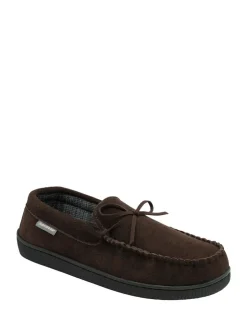 Dunlop Suede Lace-Up Moccasin Full Slippers Brown Online