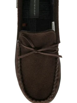 Dunlop Suede Lace-Up Moccasin Full Slippers Brown Online