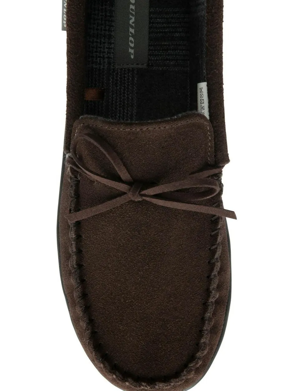 Dunlop Suede Lace-Up Moccasin Full Slippers Brown Online