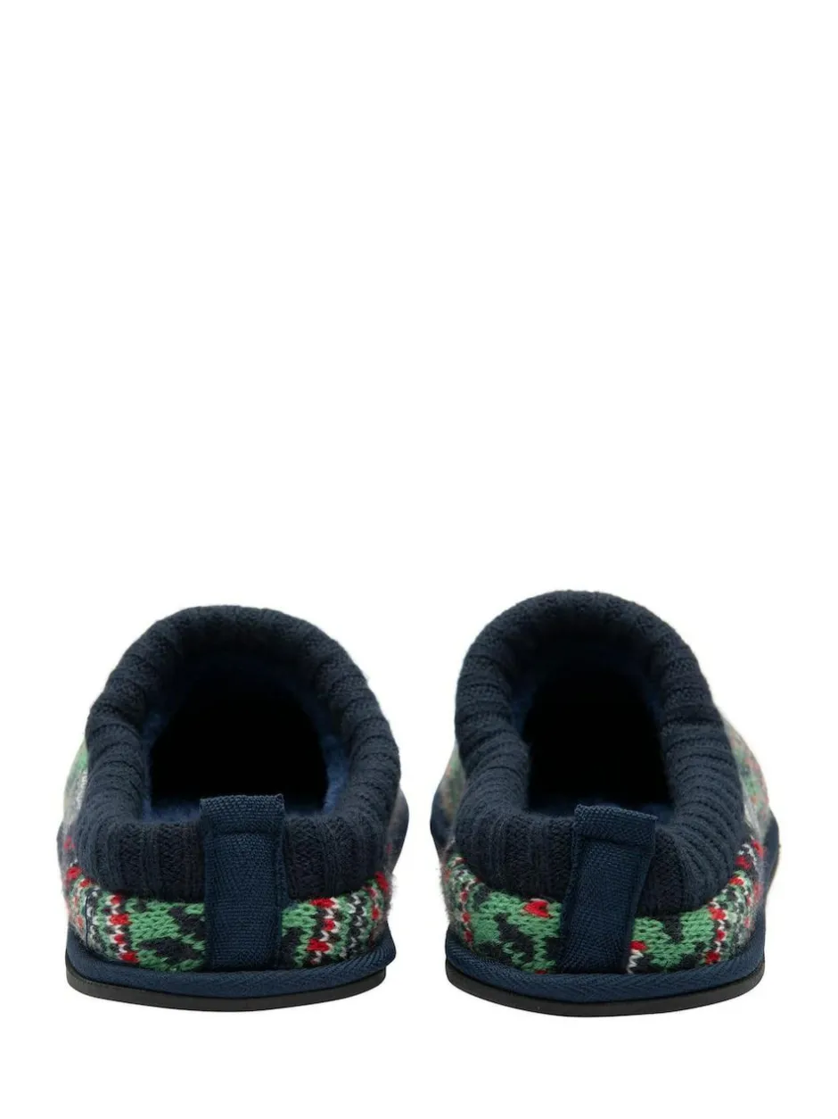 Dunlop Mens Fairisle Pattern Warm Lined Slipper Mules Green Best