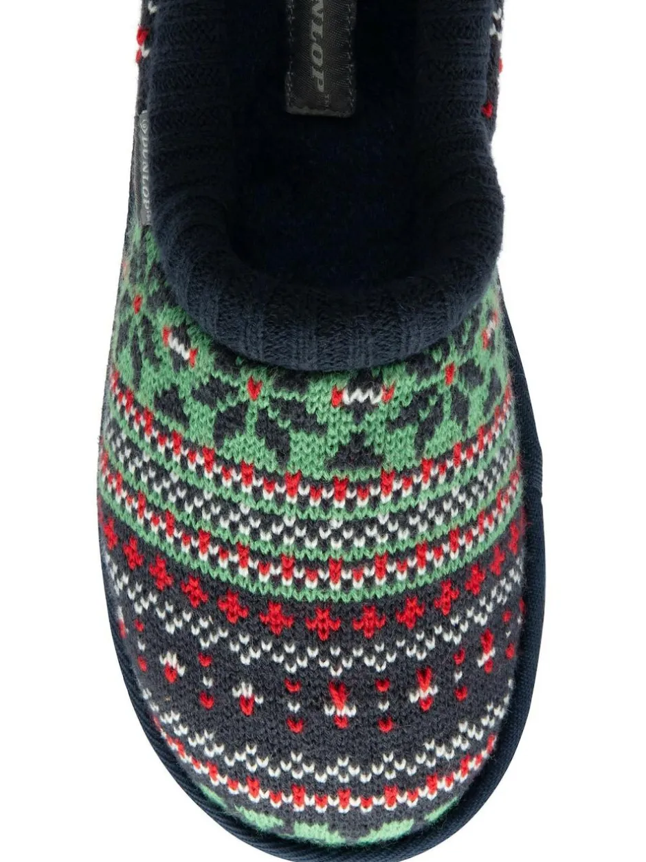 Dunlop Mens Fairisle Pattern Warm Lined Slipper Mules Green Best