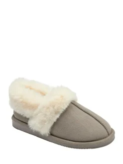 Dunlop Faux Suede Collar Full Slippers Grey Best