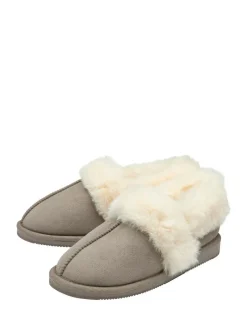 Dunlop Faux Suede Collar Full Slippers Grey Best