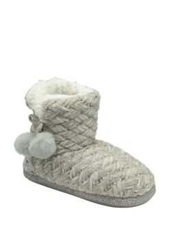 Dunlop Ladies Knitted Bootee Slippers Grey Outlet