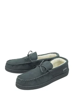 Dunlop Grey Mens Faux Fur Lined Leather Moccasin Slippers Discount