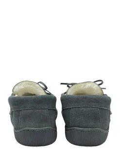 Dunlop Grey Mens Faux Fur Lined Leather Moccasin Slippers Discount