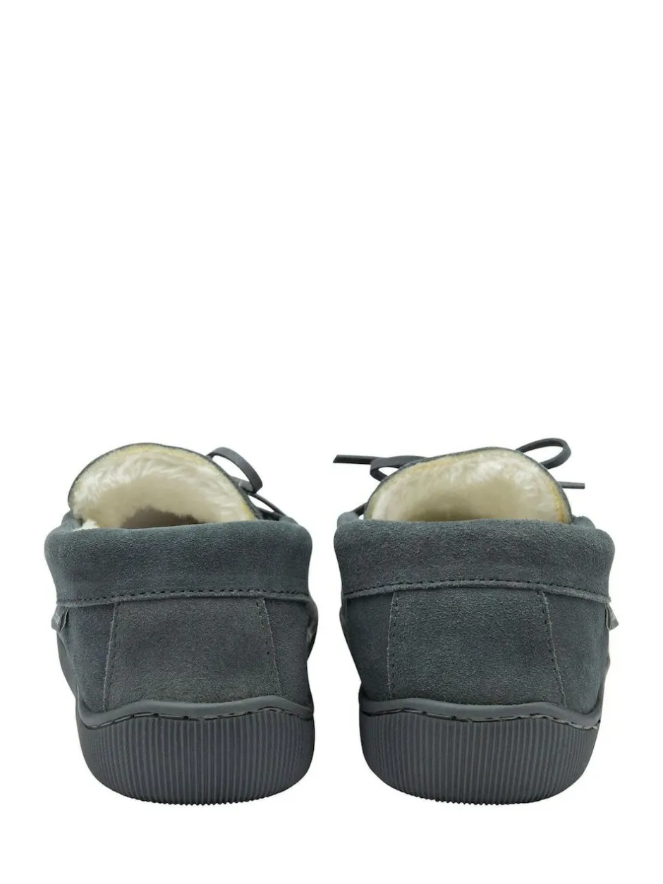 Dunlop Grey Mens Faux Fur Lined Leather Moccasin Slippers Discount