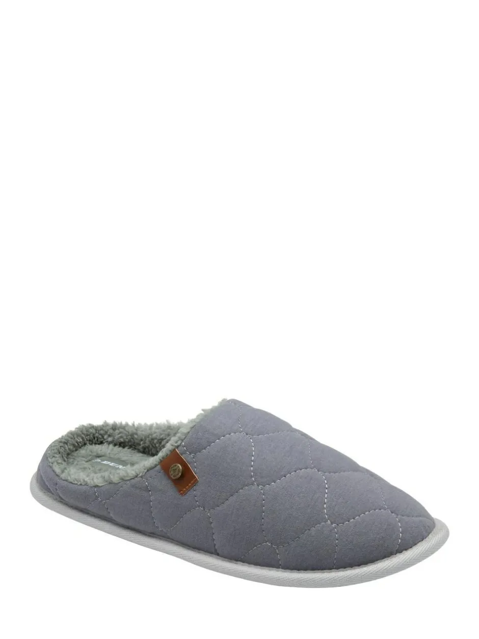 Dunlop Mens Quilted Mule Slippers Light Grey