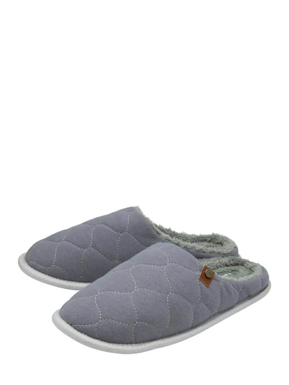 Dunlop Mens Quilted Mule Slippers Light Grey