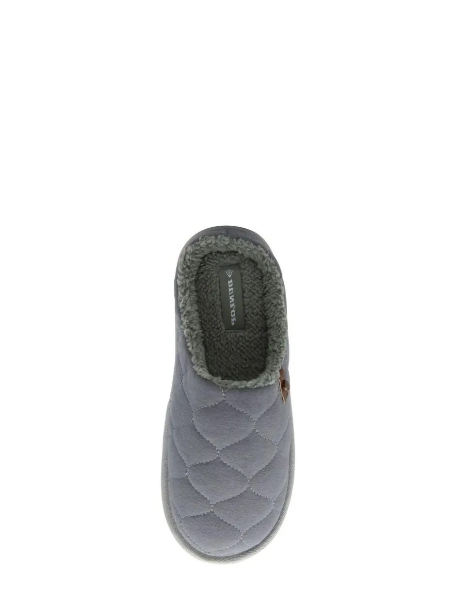 Dunlop Mens Quilted Mule Slippers Light Grey