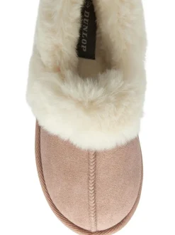 Dunlop Faux Suede Collar Full Slippers Pink Outlet