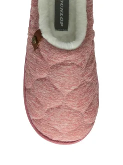 Dunlop Ladies Closed Toe Quilted Mule Slippers Pink Hot