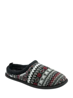 Dunlop Mens Fairisle Pattern Warm Lined Slipper Mules White Clearance