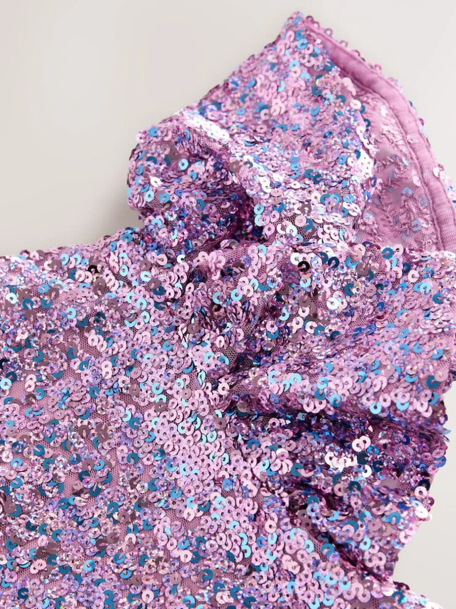 Next Angel Sleeve Sequin Party Dress (3-16yrs) Dusky Pink Sale