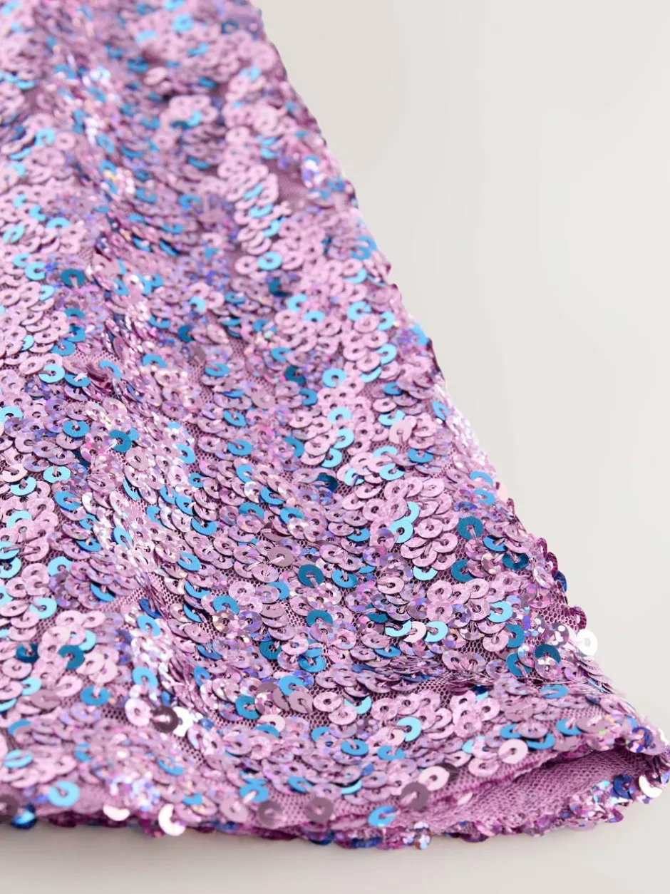 Next Angel Sleeve Sequin Party Dress (3-16yrs) Dusky Pink Sale