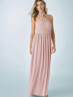 Next Dusky Pink Mesh Multiway Wedding Guest Bridesmaid Maxi Dress Outlet