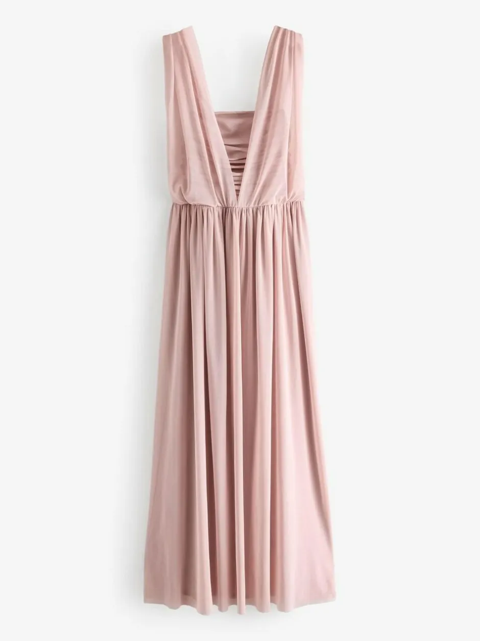 Next Dusky Pink Mesh Multiway Wedding Guest Bridesmaid Maxi Dress Outlet