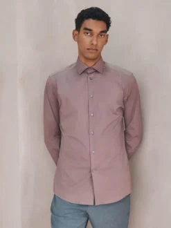 Next Dusky Pink Slim Fit Cotton Stretch Long Sleeve Formal Shirt Hot