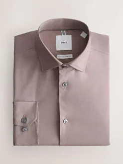 Next Dusky Pink Slim Fit Cotton Stretch Long Sleeve Formal Shirt Hot
