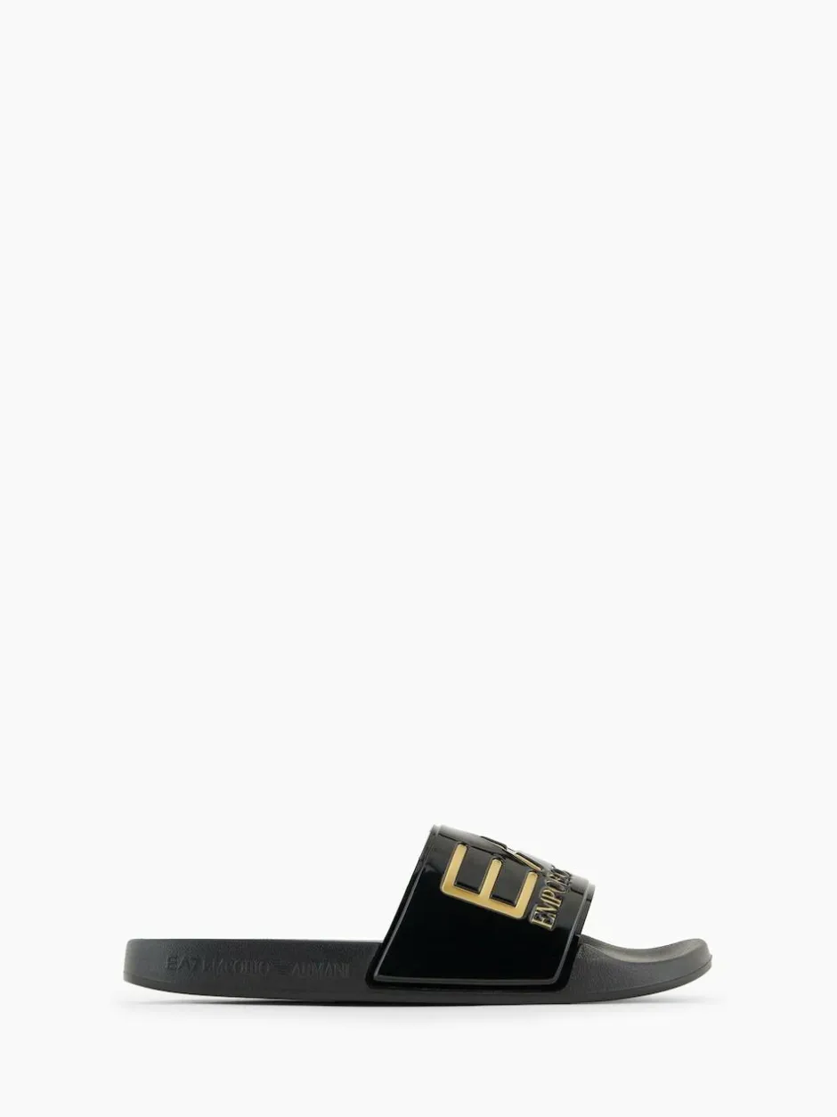 EA7 Beachwear Black Sliders New