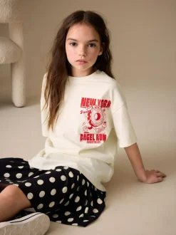 Next Ecru Bagel Oversized Graphic Print T-Shirt (3-16yrs) Discount