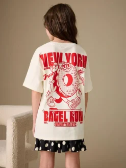 Next Ecru Bagel Oversized Graphic Print T-Shirt (3-16yrs) Discount