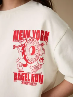 Next Ecru Bagel Oversized Graphic Print T-Shirt (3-16yrs) Discount