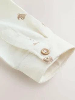 Next Long Sleeve Grandad Collar All-Over Print Character Shirt (3mths-7yrs) Ecru Bear Best