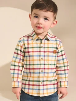 Next Long Sleeve Character Shirt (3mths-7yrs) Ecru Bright Gingham Check Clearance
