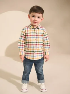 Next Long Sleeve Character Shirt (3mths-7yrs) Ecru Bright Gingham Check Clearance