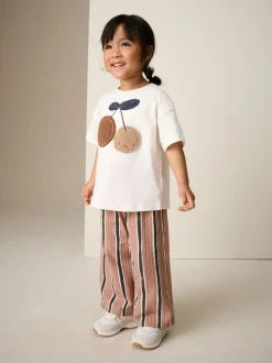 Next Ecru/ Brown Cherry Short Sleeve Top and Barrel Trousers Set (3mths-7yrs) Online