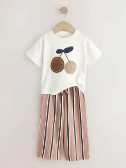 Next Ecru/ Brown Cherry Short Sleeve Top and Barrel Trousers Set (3mths-7yrs) Online