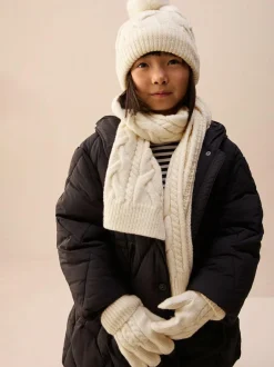 Next Cable Beanie Scarf and Gloves Set (3-16yrs) Ecru Hot