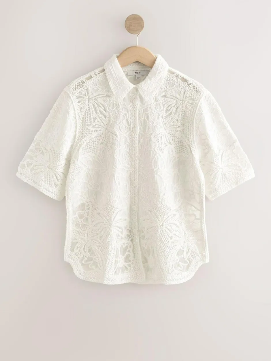 Next Crochet Short Sleeve Shirt Ecru New
