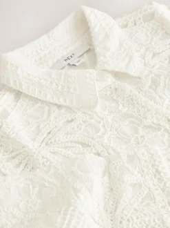 Next Crochet Short Sleeve Shirt Ecru New